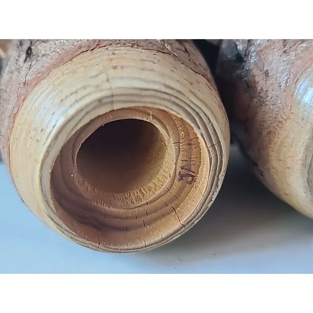Vintage Wooden Barrel Shaped Tree Bark Salt And Pepper Shakers